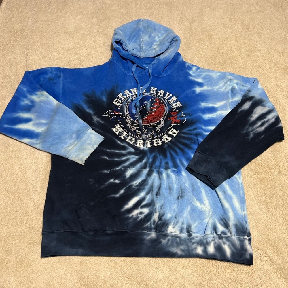 Grateful Dead Grand Haven Michigan Colortone Hoodie Mens Large Blue Tie Dye